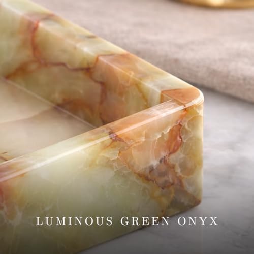 Bey-Berk Ezra Green Onyx Genuine Marble Guest Towel Tray, 9" x 5.75" Bathroom Counter Tray, Luminous Onyx Accent Piece