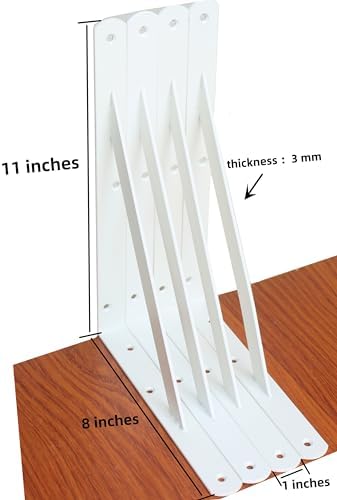 16 Pack L11 x H 8" White Heavy Duty Shelf Brackets with Screws Metal Shelf Brackets Shelf Support Angle Brackets for She