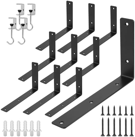 L Floating Shelf Brackets,10 Pack Heavy Duty L Brackets for Shelves, L 10" X H 6" Black Metal Countertop Support Bracket