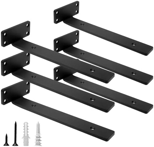 HITOMEN Heavy Duty Floating Shelf Brackets, 10-Inch (1/5'' Thick) Hidden Shelves Hardware, Iron L Brackets, Rustic Indus