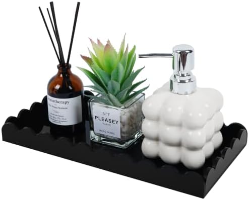 Black Scalloped Acrylic Tray 5mm Thicken for Vanity Makeup,Perfume,Soap Dispenser, Napkin,12x6 Decorative Serving Tray f