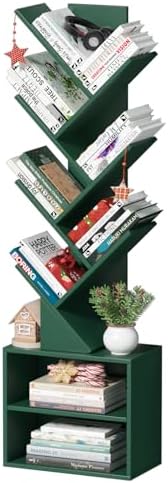 SHEEPAM 10-Tier Tree Bookshelf Floor Standing Narrow Space Storage Bookcase