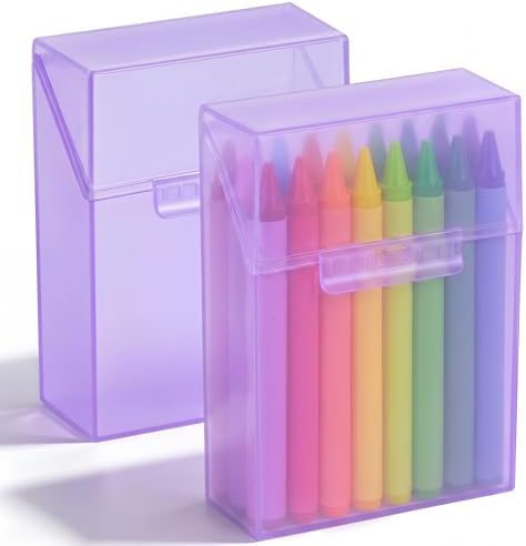 Clabby 2 Pcs Clear Plastic Crayon Boxes Hold 24 Count, Purple