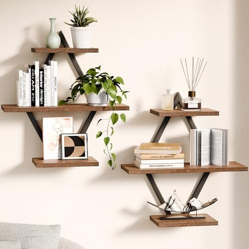 Floating Wall Shelves, Set of 2, Rustic Brown