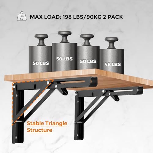 Ravinte Matte Black Folding Shelf Brackets, 14 Inch, 4 Pack
