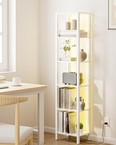 Open Book Shelf with LED Lights, 6 Tier Tall Bookshelf, Narrow Bookcase with Open Shelves, 14.57" x 10.63" x 65.83", Boo
