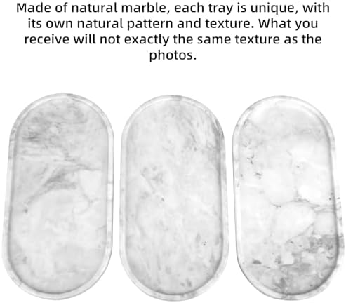 Oval Marble Bathroom Vanity Tray, Light Grey, 12" x 6" x 0.8"