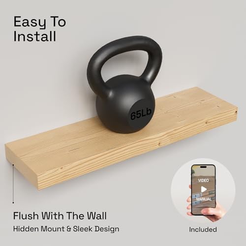 Solid Wood Floating Shelves for Wall 24 inch, Natural Wood, Wooden Shelf