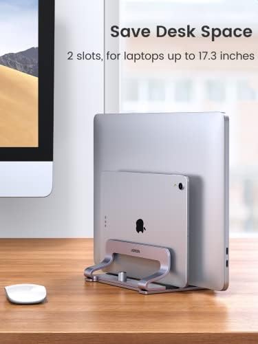 UGREEN 2-Slot Vertical Laptop Stand Holder Desk Compatible with MacBook Pro Air Laptop Stand Desktop Adjustable, Lenovo 