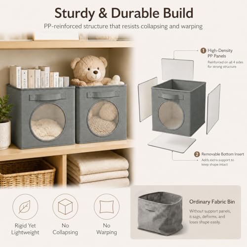 Storage Cubes with Mesh Window, 11'' Cube Storage Bin, Dark Gray, 4 Pack