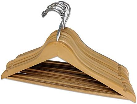 Wood Suit Clothes Closet Hanger w/Non-Slip Bar - Set of 10 Natural Finish Hangers