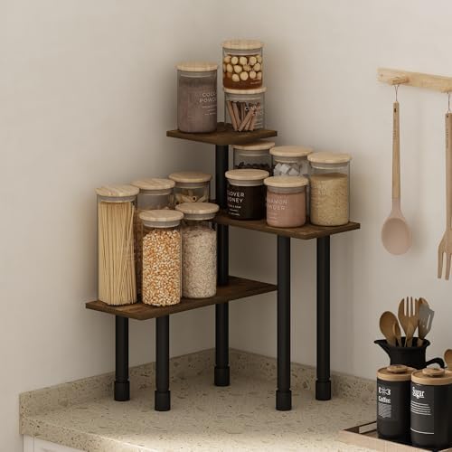 Furinno Turn-N-Tube Kitchen Countertop Organizer, 3-Tier Corner Countertop Organizer Shelf, Corner Shelf, for Kitchen, P