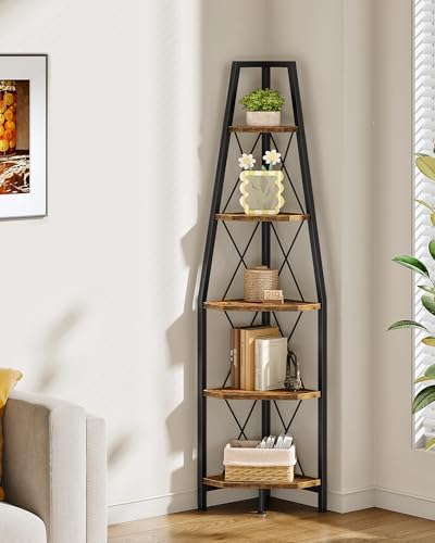 CHOEZON 5-Tier Corner Shelf, Corner Bookshelf, Ladder Shelf, Floor Standing Storage Rack, Open Display Stand, Plant Stan