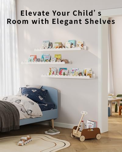 G&W Gruwald Nursery Book Shelves, Set of 3, Nursery Decor for Baby and Toddler, Scalloped Shelves, Book Shelf for Kids R
