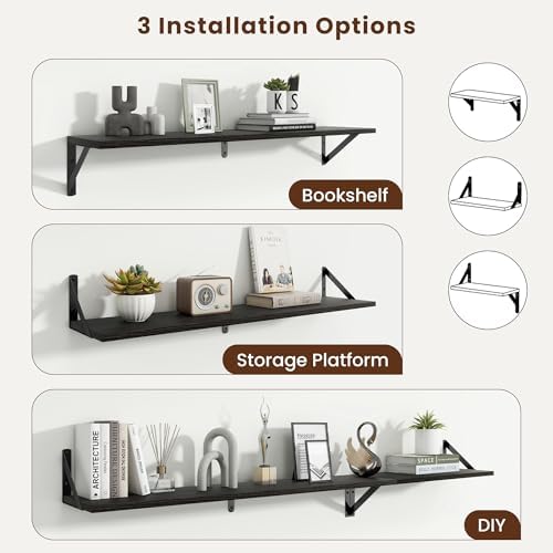 Axeman 36 Inch Floating Shelves, 8 Inch Deep Black Wall Shelves Set of 2