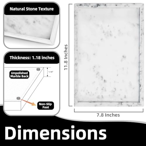 Yew & Tulip Natural Marble Vanity Tray, Nature White Marble with Spots Serving Tray for Bathroom, Kitchen, Vanity, Home 