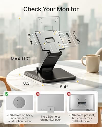 monTEK Low Profile Monitor Stand, Foldable 75/100VESA, 17-27 Inch, Portable