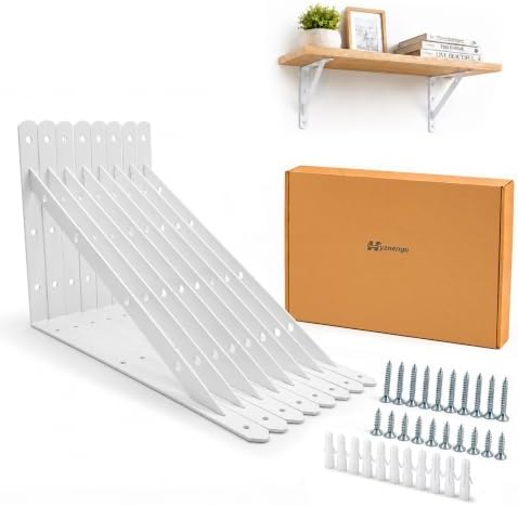 Shelf Brackets Heavy Duty, 8 Pack White 14 inch Floating Shelf Bracket, Max Load 300 lbs of Metal Triangle Decorative Sh