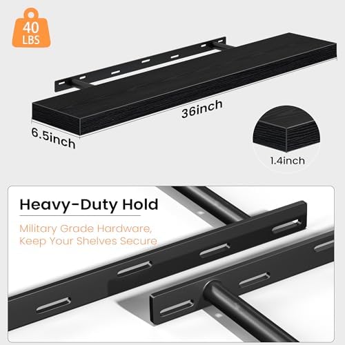 Fun Memories Floating Shelves for Wall 36 Inch, Set of 2 – Wall-Mounted Storage & Display Shelf with Invisible Bracket, 
