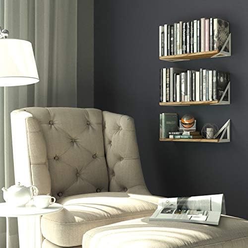 Wallniture Minori Wood Floating Shelves for Wall Storage, Wall Book Shelves for Living Room Decor, Geometric Triangle Shelf Set of 3, Burned Finish