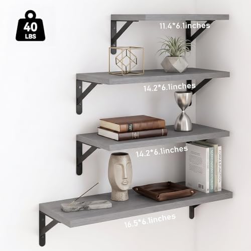 YGEOMER 4 Different Sizes Floating Shelves for Wall Home Decor, Grey