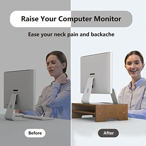 Monitor Stand Riser with Storage Organizer Desktop with Cooling Holes Bamboo Laptop Riser Shelf for Office and Home Use 