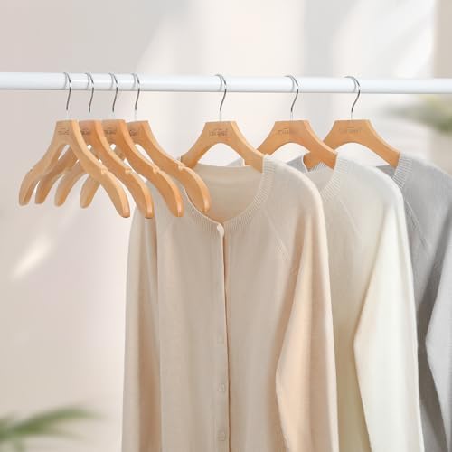 TOPIA HANGER Wooden Hangers for Women, Premium Sweater Hangers No Shoulder Bump, 360° Swivel Hook and Cut Notches Clothes Hangers for Sweater, Coat, Shirts, Hoodies, Dress, 24 Pack Natural CT85N