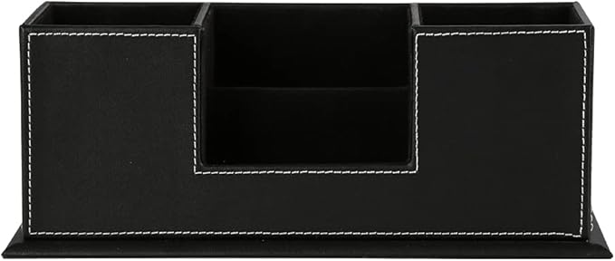 KINGFOM™ Double Holder Leather Multi-Function Desk Stationery Organizer Pen Pencil Holder Black