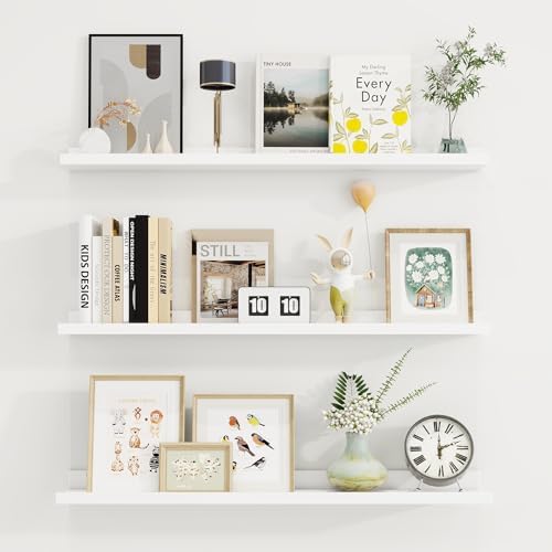 Axeman 30 Inch Floating Shelves, White Picture Ledge Shelf Set of 3
