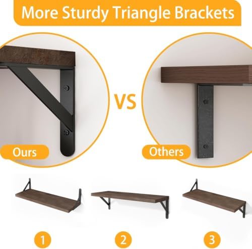 YGEOMER 4 Different Sizes Floating Shelves for Wall Home Decor, Walnut