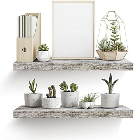 Sorbus Wood Floating Shelves for Wall (24 x 9 Inch, 2 Pack, Rustic)