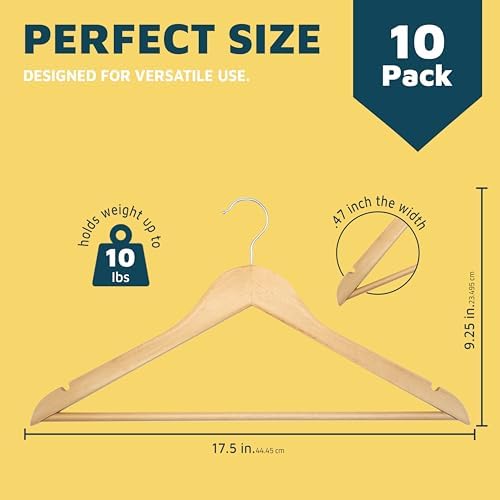 Lifemaster Wooden Clothes Hangers – with 360 Degree Swivel Hook and Non-Slip Shoulder Notch, Holds Up to 10 lbs, Pants B