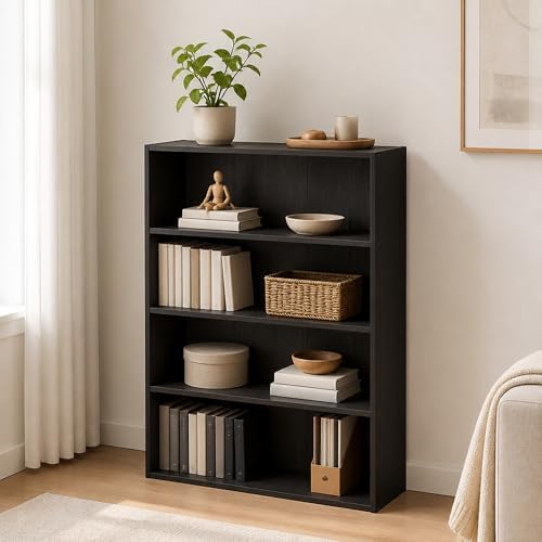 4-Tier Bookcase, Book Shelf with Open Shelf, Bookshelf, Storage Organizer, 6 x 24 x 35, for Living Room, Home Office, Be