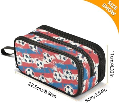 Football Large Pencil Case,Soccer Ball Big Capacity Pencil Pouch 3 Compartments,Zipper Pencil Box, Back to School Supplies for Teen Girls Boy Student College Adults,Travel Essentials black