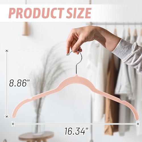 Sishynio Premium Velvet Shirt Hangers 30 Pack, Non-Slip 360° Swivel Hook Space-Saving Felt Hanger, Slim Flocked Hangers for Blouses, Strappy Dresses, Tank Tops(Pink)