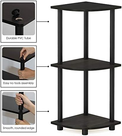 Furinno TURN-N-TUBE Corner Shelf, 3-Tier Corner Bookshelf, Display Storage Shelves with Open Shelves, for Organization a