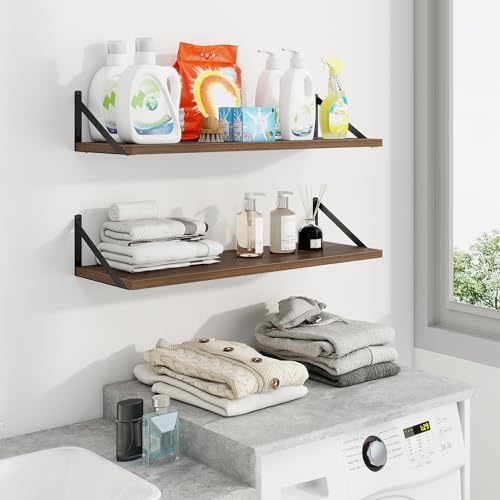 Axeman 30 Inch Floating Shelves, 10 Inch Deep Walnut Wall Shelves Set of 2