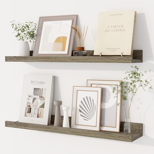 Dreamland Picture Ledge Shelf for Wall, Floating Shelves Set of 2,24 inch Long Floating Shelves with Lip for Living Room,Bedroom,Bathroom,Kitchen,Grey