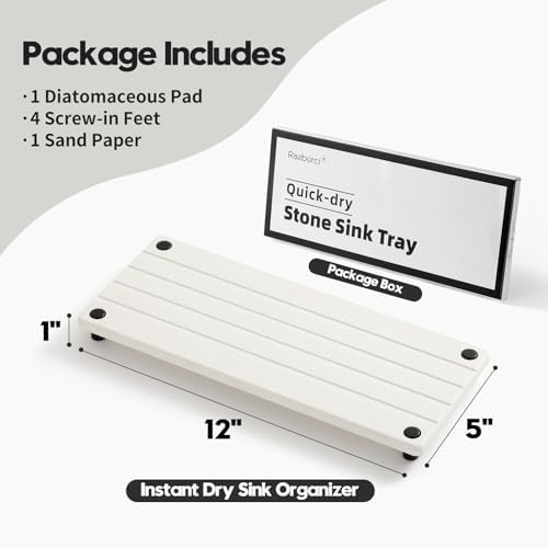 Razborci Instant Dry Sink Caddy Kitchen Sink Organizer, Quick Drying Stone Tray Diatomite Sponge Holder Soap Dish, Bathr