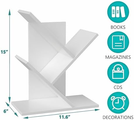 R RUISHENG 3 Tier Small Tree Bookshelf Storage Organizer Shelves Floor Standing Bookcase Desk Wood Storage Rack for Home