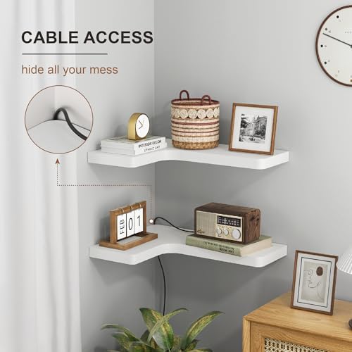 fuqing Corner Floating Shelves, Wall Shelf Set of 3, Shelves for Wall Storage, Solid Wood Shelves for Storage, Wall Moun