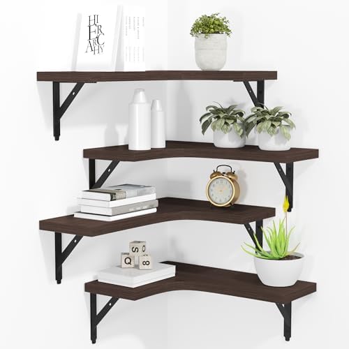 ROMGUAR CRAFT Corner Floating Shelves Wall Mounted Set of 4, Brown