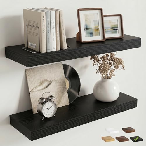 20 Inch Floating Shelves for Wall, 6.5"D Wood Storage Shelves, Black Finish
