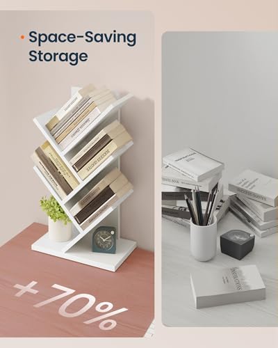SONGMICS Home 5 Tier Tree Bookshelf, Bookcase, Small Corner Shelf, Space Saving Book Tree for Home Office, Bedroom, Livi