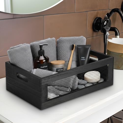 FillTouch 4 Pcs Wooden Nesting Countertop Baskets, Black, Small