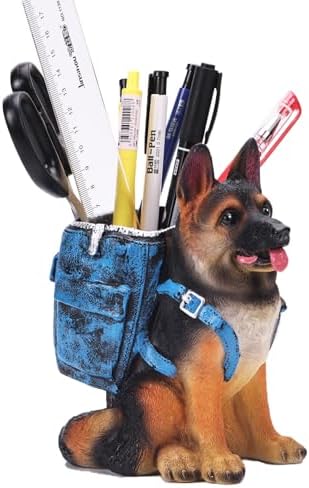SHENGTIAN Cute German Shepherd Pen Holder, Resin Dog Pencil Holder for Desk