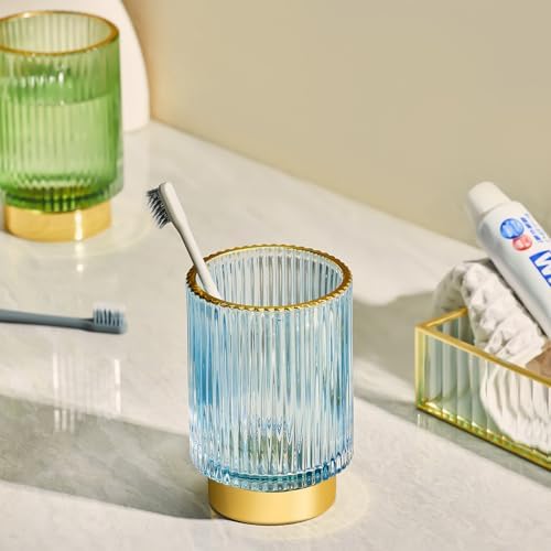 Makeup Brush Holder Organizer,Toothbrush Holders,Desk Pen Pencil Holder,Multifunctional Vintage Glass Brush Cup（S+L/Whit