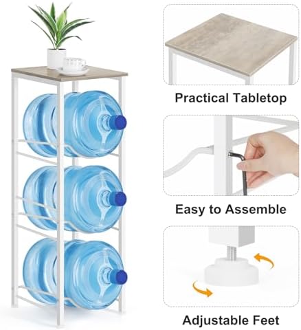 5 Gallon Water Bottle Holder Storage Rack, Water Cooler Jug Holder with Storage Shelves, 3-Tier Water Dispenser Stand fo