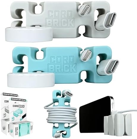 CordBrick 2PK Silicone + Steel Weighted Cord Holders for Nighstand, Cable Wraps for Travel, iPhone Accessories, Small Gr