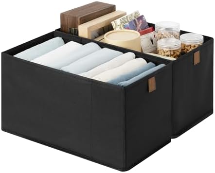 StorageWorks Narrow Storage Bins for Closet Shelves, Black, 2-Pack